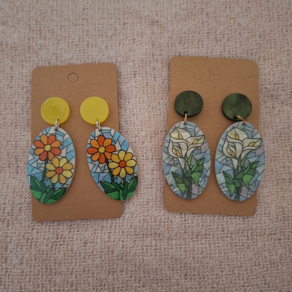 Floral Mosaic Earrings Set
